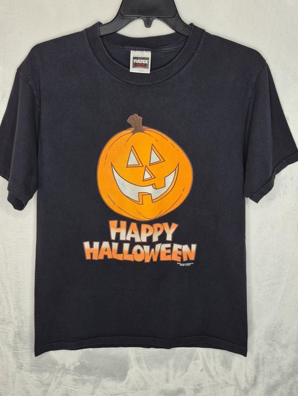 Vintage 1991 Tultex Black Halloween Pumpkin T-Shirt Size L